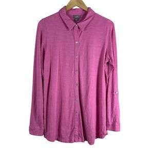 J. Jill Women's Button Down Top Magenta 100% Cotton Long Sleeves Collared Size M